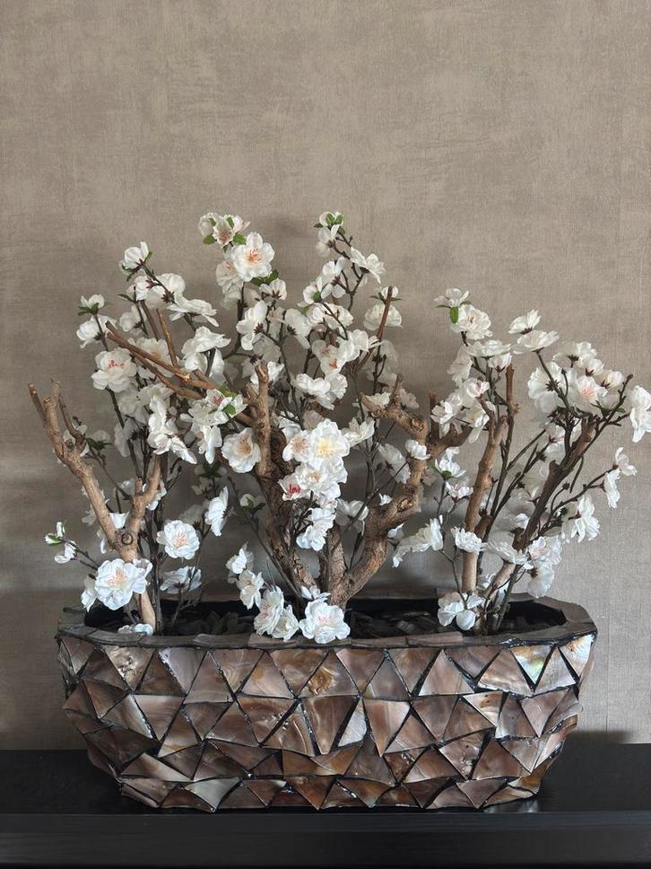 Schelpenvaas met Kunstbloesem - Nieuw!, Huis en Inrichting, Woonaccessoires | Kunstplanten en Kunstbloemen, Nieuw, Binnen, Ophalen of Verzenden