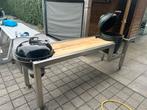 Big green egg en weber in een mooie RVS tafel op wielen, Ophalen, Zo goed als nieuw