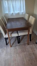 Te koop vier stoelen en tafel, Ophalen, Gebruikt, Rechthoekig, 50 tot 100 cm