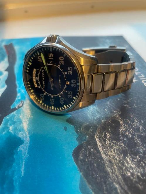 Hamilton khaki pilot day date Cooper, Sieraden, Tassen en Uiterlijk, Horloges | Heren, Gebruikt, Overige merken, Staal, Leer, Ophalen