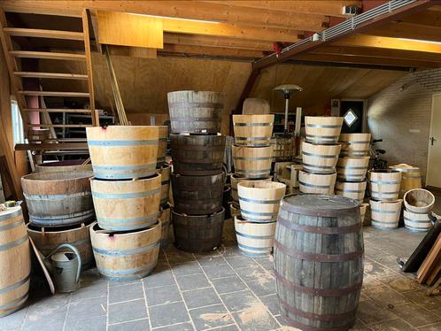 Bloembak waterbak palmboom vijgenboom eiken half wijnvat, Tuin en Terras, Bloembakken en Plantenbakken, Nieuw, Hout, Binnen, Balkon