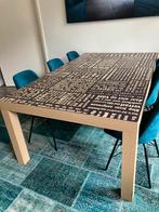 Dutch design vergader tafel 120x200 met teksten, Huis en Inrichting, Tafels | Eettafels, 200 cm of meer, 100 tot 150 cm, Gebruikt