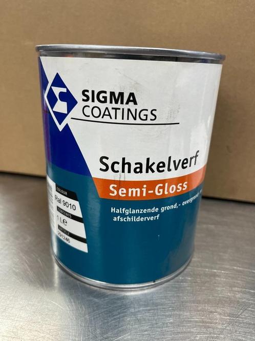 Sigma Schakelverf Semi-gloss 1 liter RAL 9010, Doe-het-zelf en Verbouw, Verf, Beits en Lak, Nieuw, Verf, Minder dan 5 liter, Wit