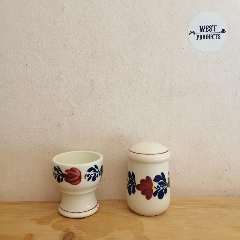 Vintage Boch Boerenbont Eierdop + Zoutstrooier/Peperstrooier, Gebruikt, ., Overige typen, Ophalen of Verzenden