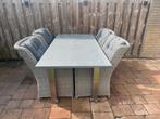 Tuintafel met 4 stoelen en kussens., Tuin en Terras, Ophalen, 4 zitplaatsen, Zo goed als nieuw, Tuinset