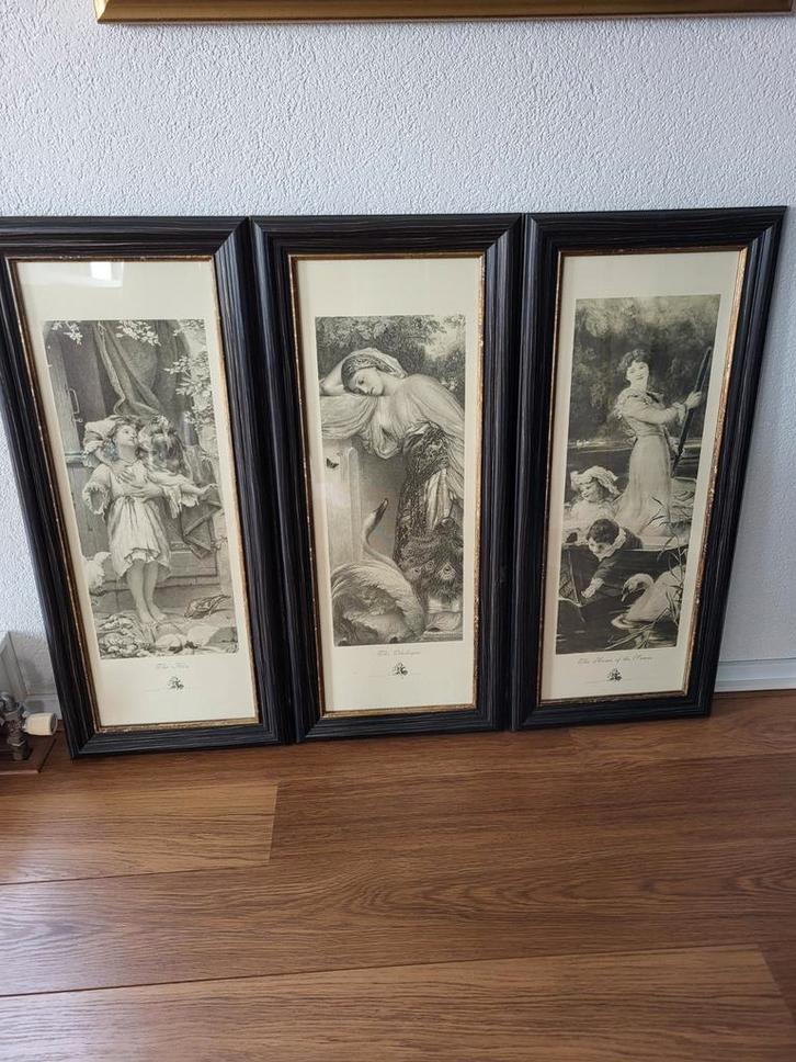 3 schilderijen/print Victoriaanse stijl, Antiek en Kunst, Kunst | Tekeningen en Foto's, Ophalen