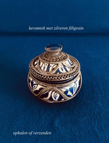 Moors Potje Aardewerk Zilveren Filigrain FEZ Marokko Vintage beschikbaar voor biedingen