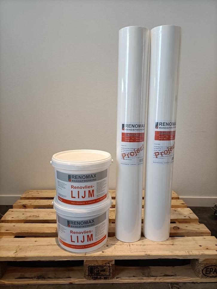 Renovlies Pro behang Glad 150 grams 100m2 + 20kg lijm, Huis en Inrichting, Stoffering | Behang, Wit, 75 m² of meer, Ophalen