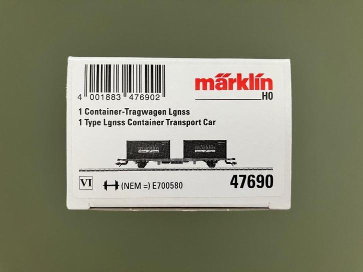 Märklin H0 / 47690 Containerwagen ‘märklin’ Lgnss, Hobby en Vrije tijd, Modeltreinen | H0, Zo goed als nieuw, Wagon, Wisselstroom