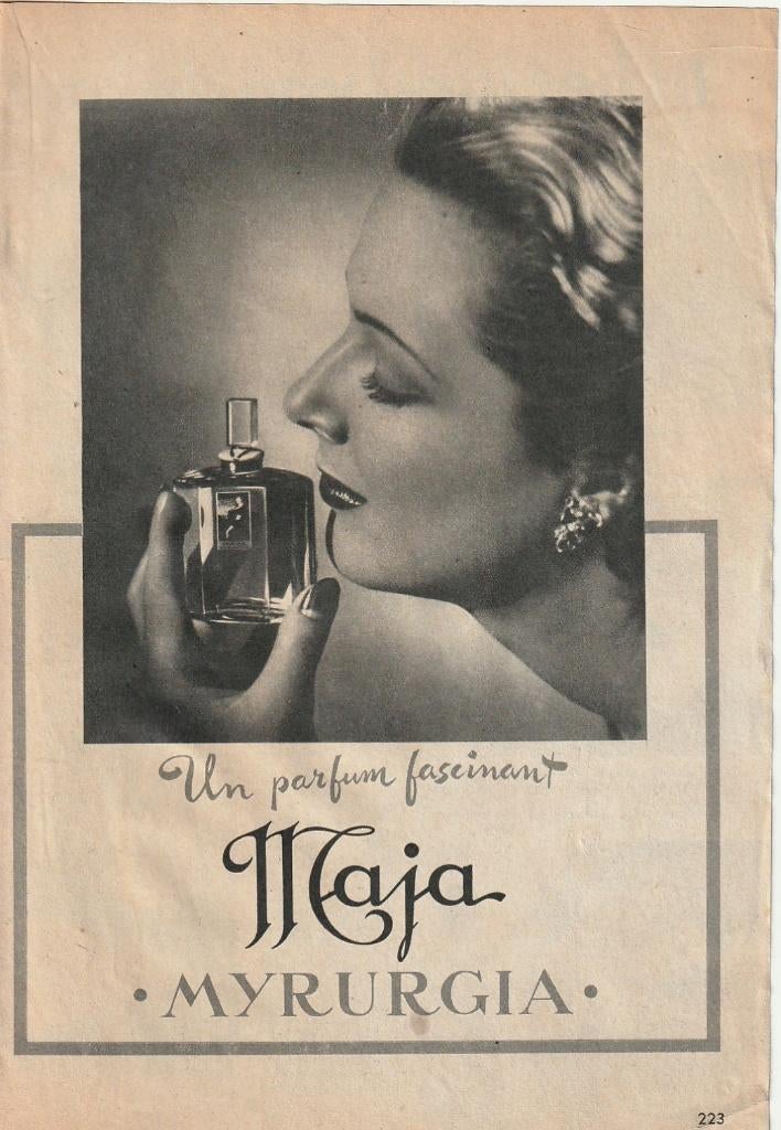 Retro reclame 1951 Myrurgia Maja fascinerende parfum, Verzenden, Overige typen