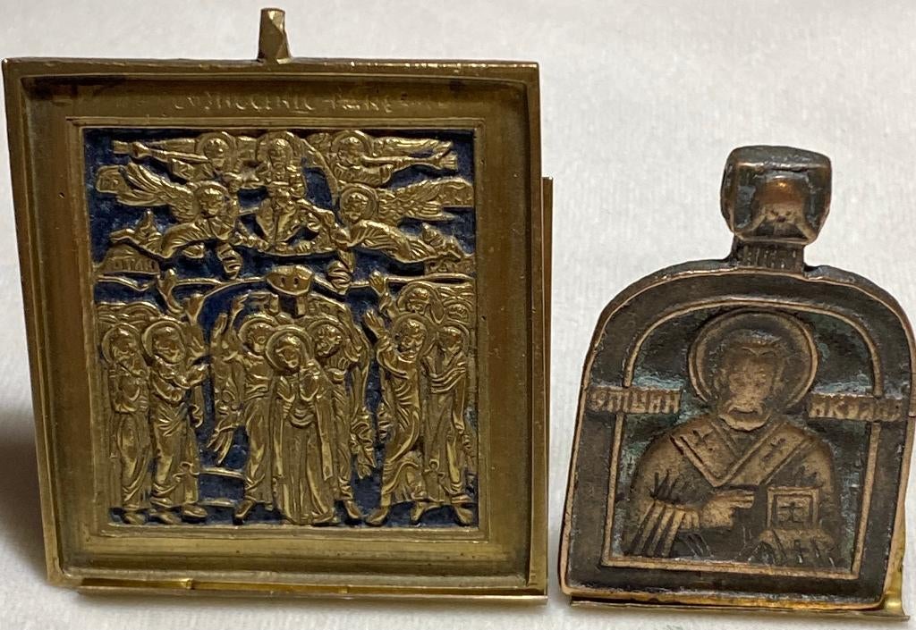 Set van 2 antieke Russische bronzen reisiconen, Verzenden