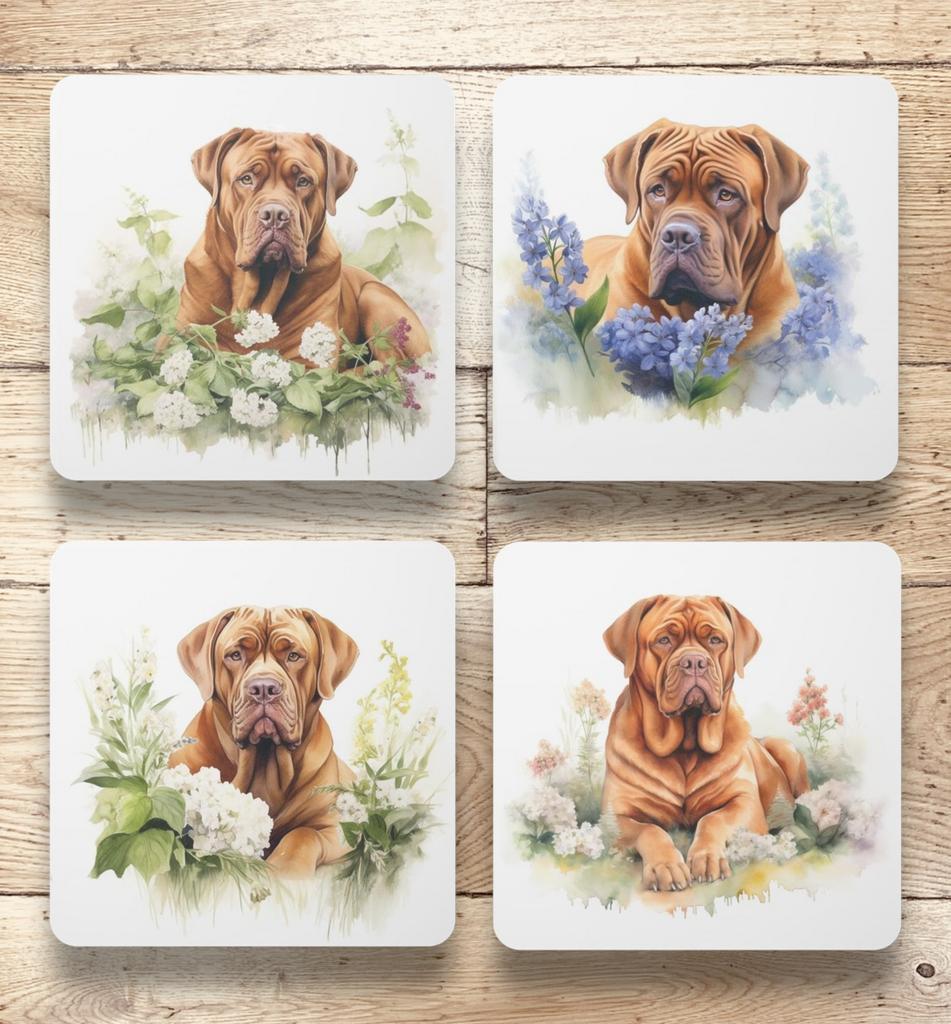 Bordeaux Dog Aquarel onderzetters met houder, Ophalen of Verzenden, Nieuw, Glas of Kopje