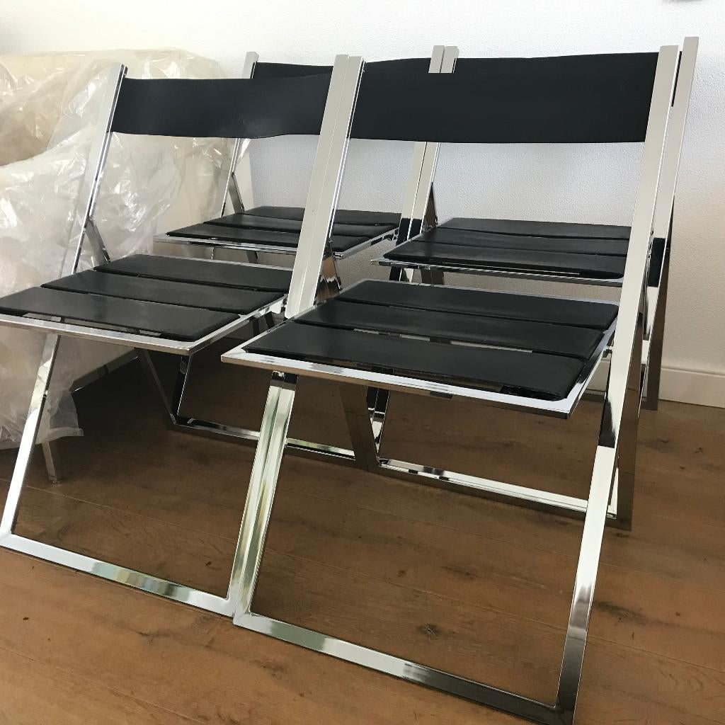 4 Vintage Hulsta folding chair klapstoel stoel vintage, Huis en Inrichting, Stoelen, Gebruikt, Leer, Ophalen of Verzenden, Nvt