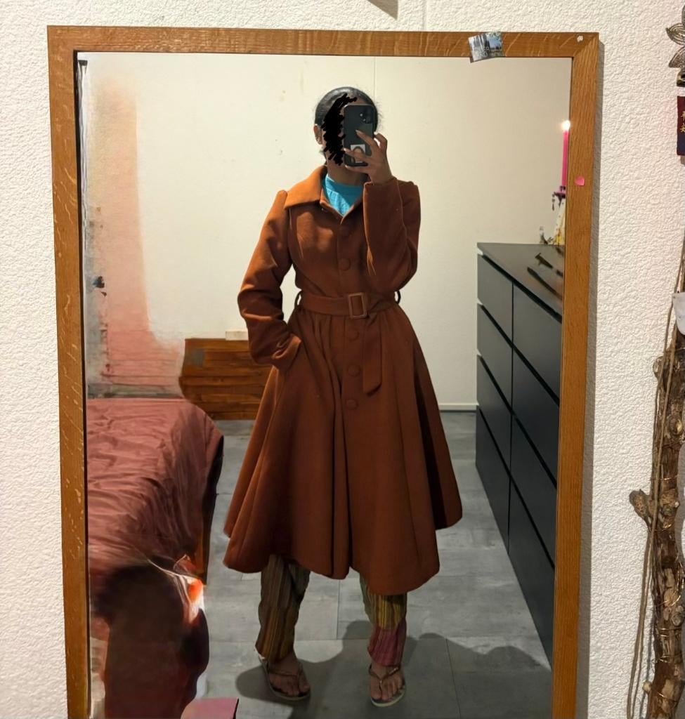 Vintage Hearts & Roses mantel koper jaren 1940 stijl, Ophalen, Zo goed als nieuw, Maat 36 (S), Bruin