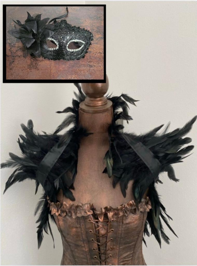 Nieuwe zwarte veren kraag en masker set., Ophalen of Verzenden, Nieuw, Zwart
