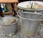 Set van 2 vintage zinken emmers met deksel, Huis en Inrichting, Emmers, Ophalen, Gebruikt, Zink, Met deksel