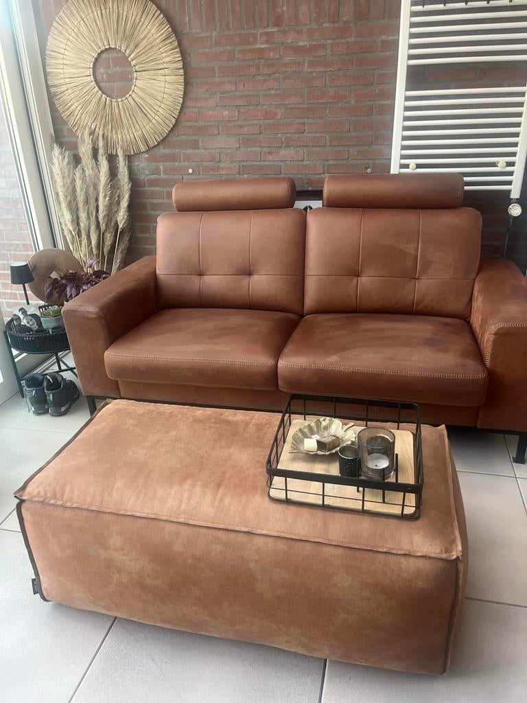 Bank met poef en 6 stoelen - In goede staat, Gebruikt, Tweepersoons, Ophalen of Verzenden, Rechte bank