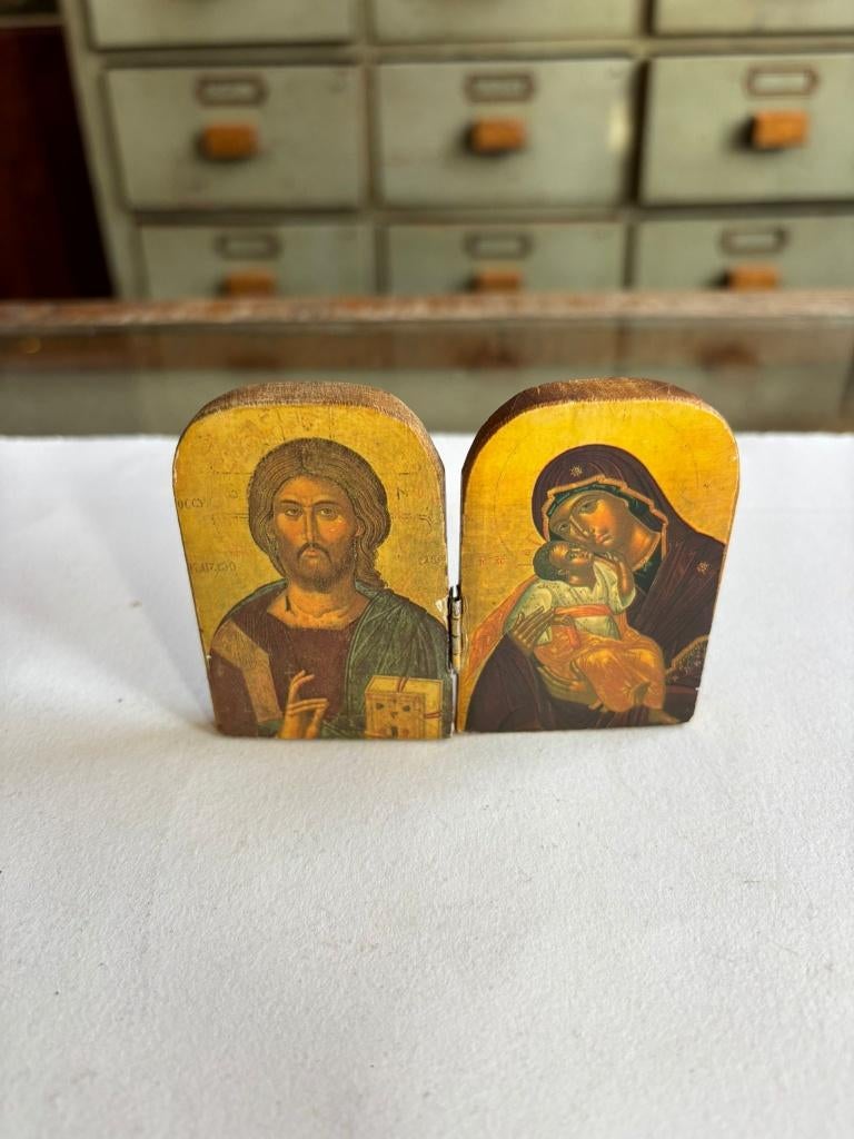 Orthodox Religieus Drieluik – Houten Icoon, ca. 1890–1920, Antiek en Kunst, Ophalen of Verzenden