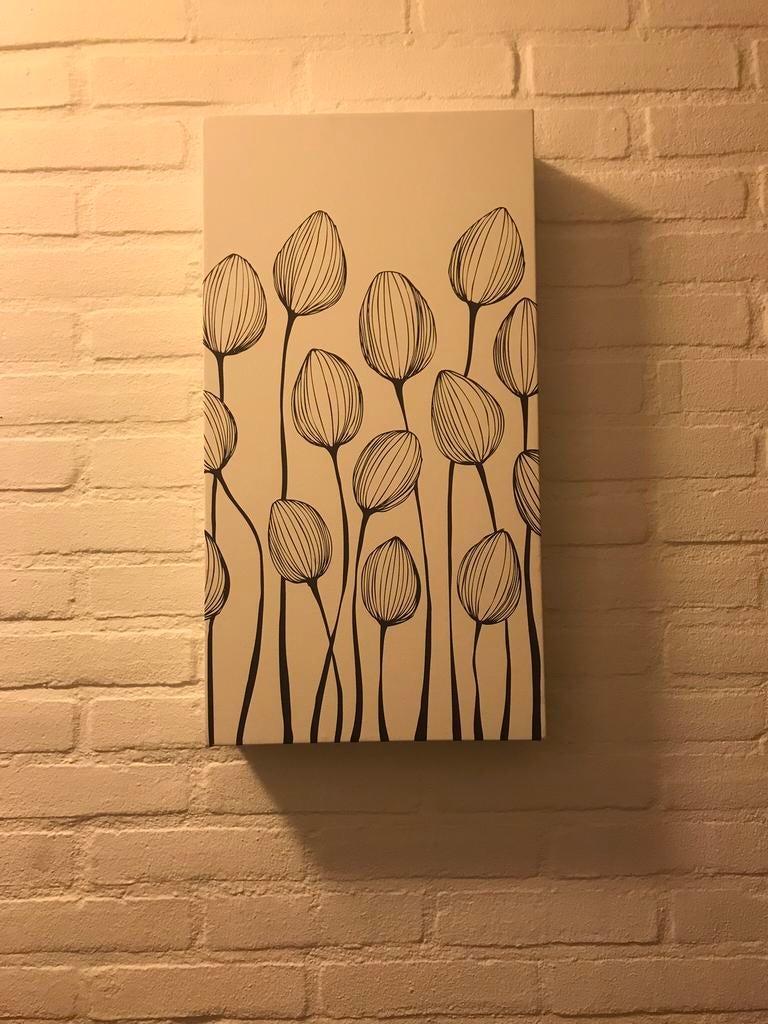 IKEA canvas doek wit met zwarte bloemen 56cmx30cm, Ophalen