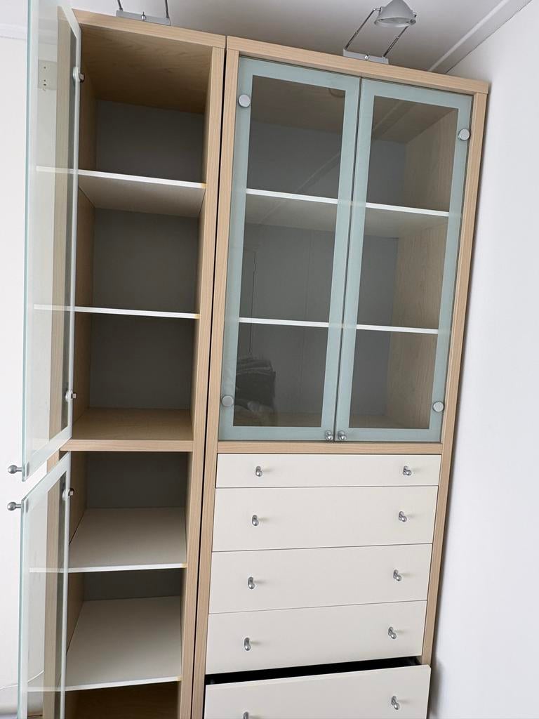 Magiker Hoge Kasten met Glazen Deuren en Lades, Huis en Inrichting, Ophalen, 200 cm of meer, 50 tot 100 cm, Zo goed als nieuw