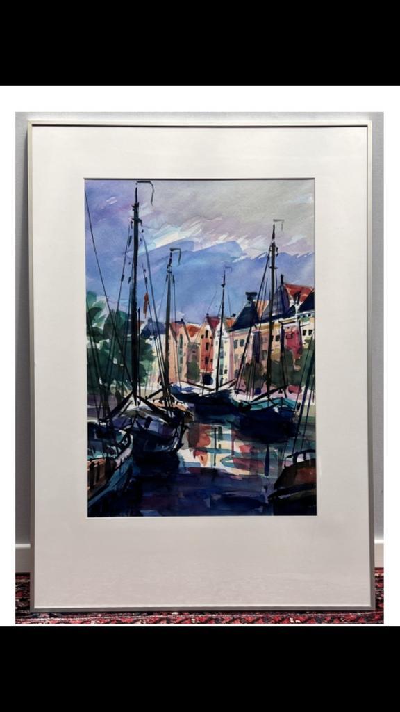 Originele Wouter Okel Aquarel - Hoge der A - Groningen -, Antiek en Kunst, Kunst | Schilderijen | Modern, Ophalen