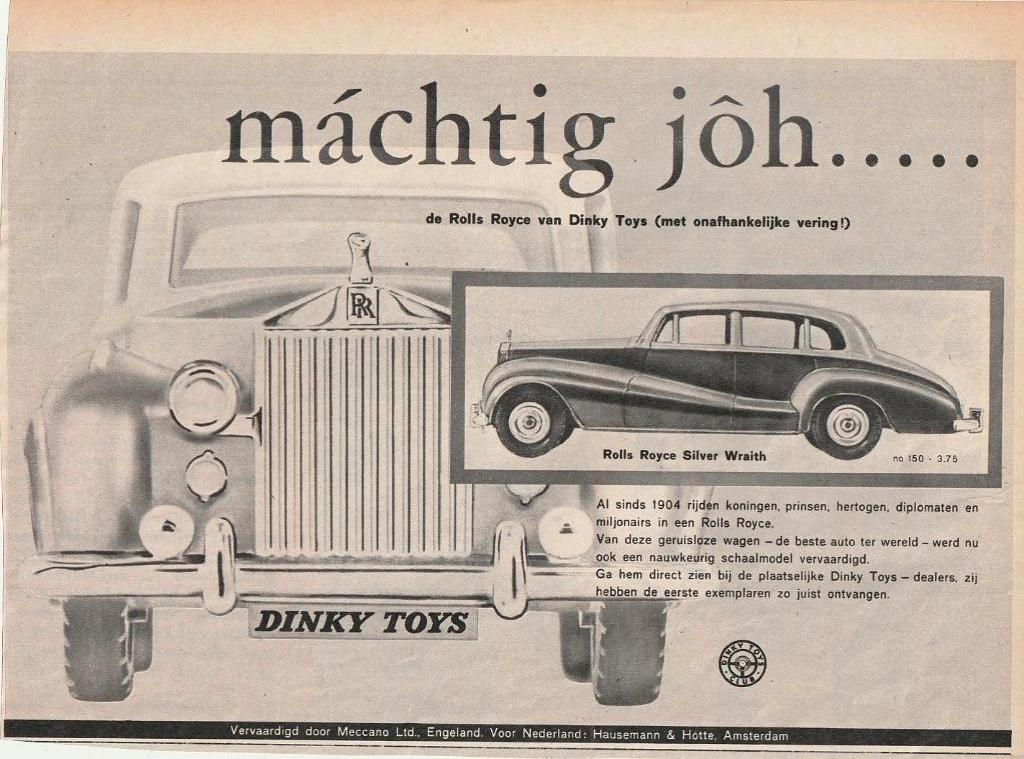 retro reclame 1959 Dinky Toys Rolls Royce Silver Wraith auto, Verzenden, Overige typen