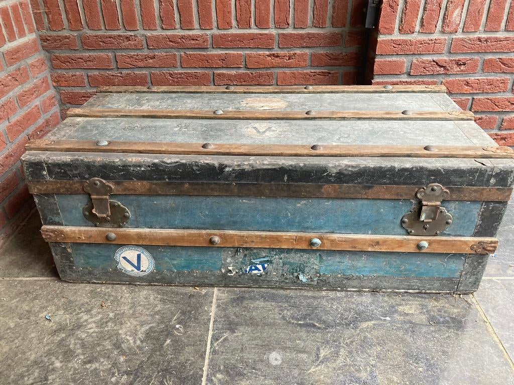 Oude Houten Trunk, hutkoffer, Huis en Inrichting, Woonaccessoires | Kisten, Ophalen, Gebruikt, Minder dan 50 cm