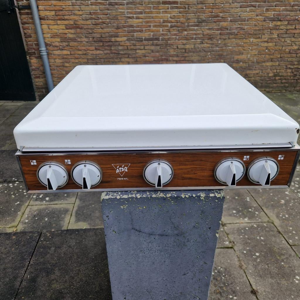 Vintage ATAG 765 ML Gasfornuis - Wit met Houtaccenten, Witgoed en Apparatuur, Fornuizen, Ophalen, Gebruikt, 4 kookzones, Gas