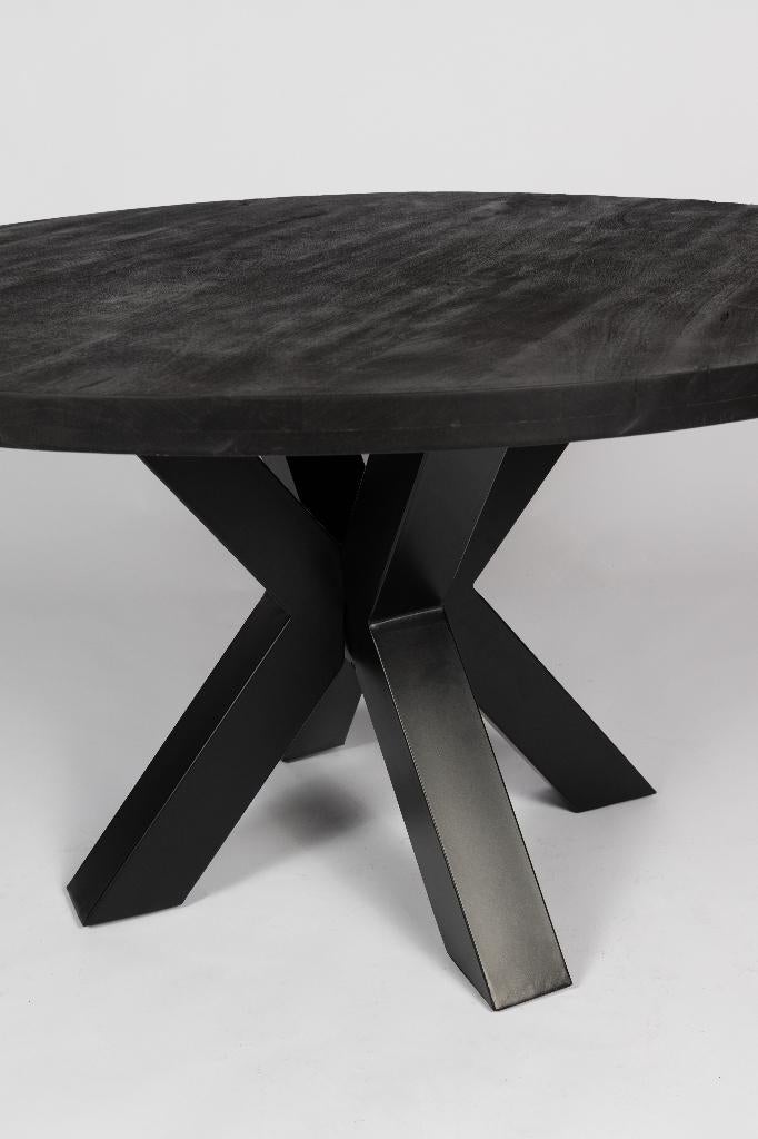 Ronde eettafel - 120 cm - Zwart - Mangohout - Dik frame, Overige materialen, Rond, Nieuw, Ophalen of Verzenden