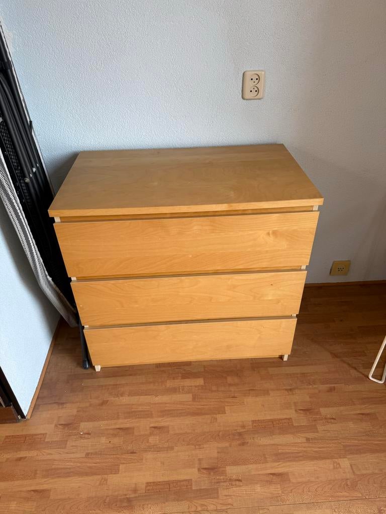 IKEA Malm ladekast met 3 lades - licht hout, Ophalen, Gebruikt, 50 tot 100 cm, 3 of 4 laden