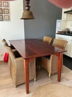 Eettafel met 4 rieten stoelen, Ophalen, Gebruikt, Classic, 4 tot 6 stoelen