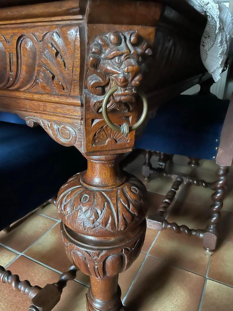 Antieke Mechelse eethoek met 4 stoelen, Antiek en Kunst, Antiek | Meubels | Tafels, Ophalen