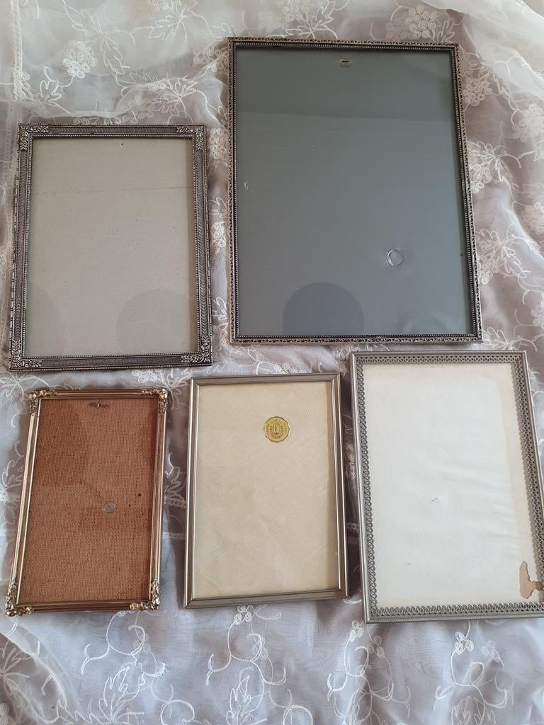 Prachtige oude zilverkleurige fotolijstjes...brocante..., Minder dan 50 cm, Gebruikt, Metaal of Aluminium, Ophalen of Verzenden