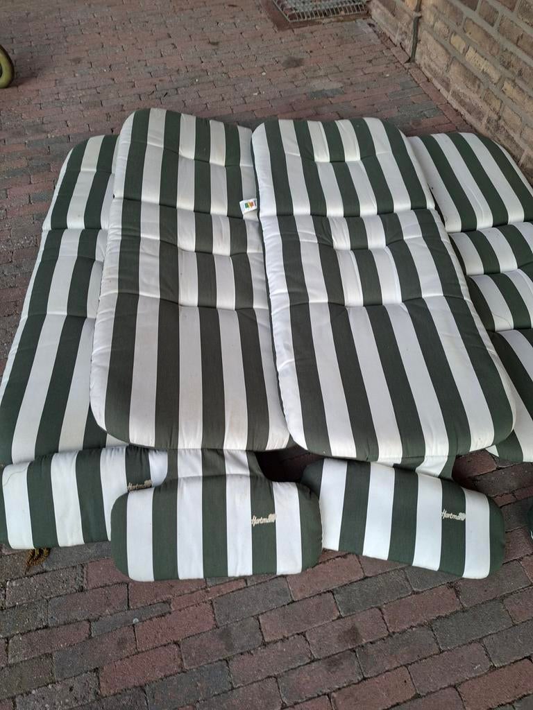 6 groen witte Hartman tuinkussens, Tuin en Terras, Ophalen, Gebruikt, Kunststof