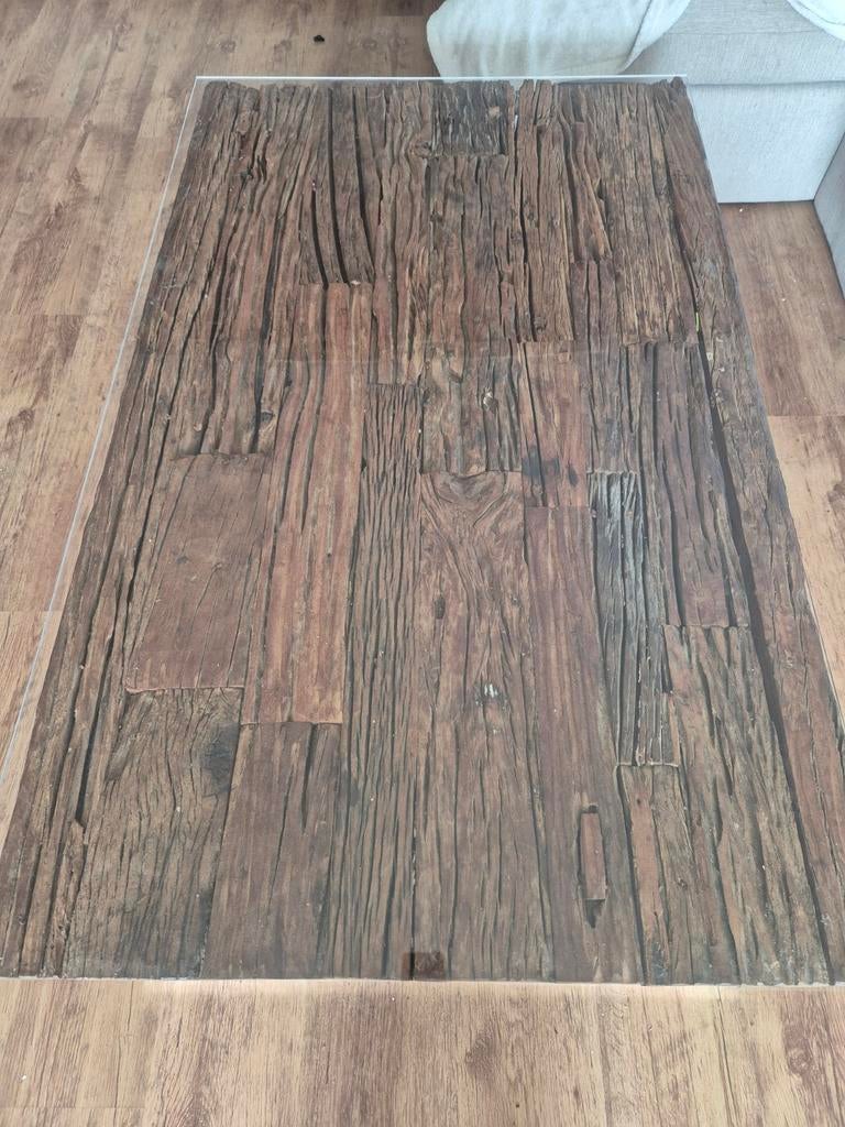 Salontafel met houten blad en metalen onderstel, Huis en Inrichting, Tafels | Salontafels, Ophalen, 100 tot 150 cm, 50 tot 100 cm