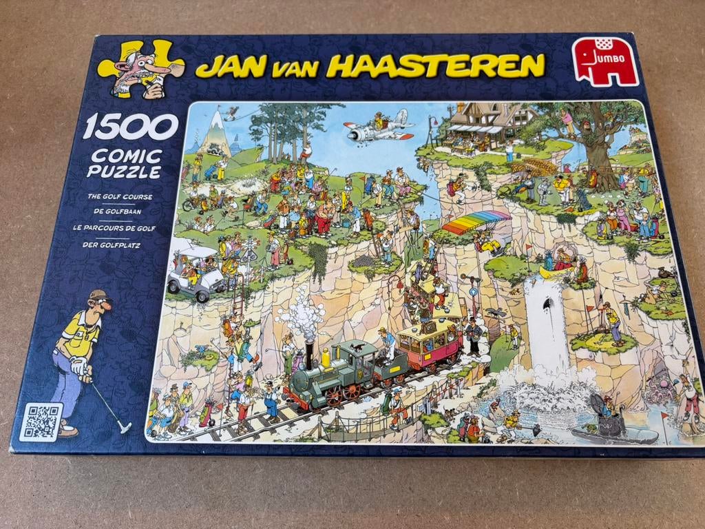 Jan van Haasteren de golfbaan 1500 stukjes, Ophalen of Verzenden, 500 t/m 1500 stukjes, Zo goed als nieuw