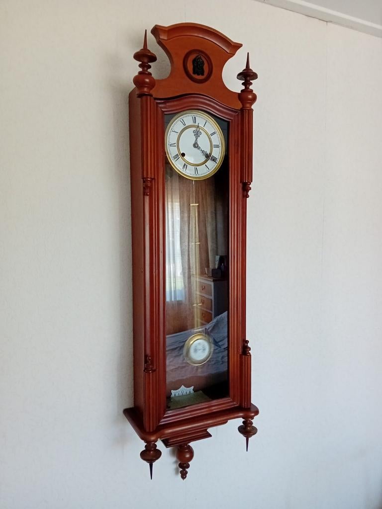 Mooie grote regulateur klok - 130x36 cm - Loopt en slaat, Antiek en Kunst, Antiek | Klokken, Ophalen