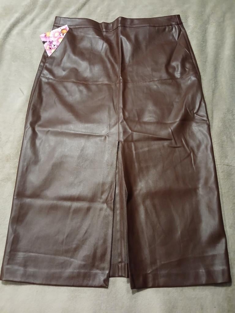 Bruine PU-Leren rok Maat 44 - Comfortabel & Stijlvol, Bruin, Maat 42/44 (L), Ophalen of Verzenden, Zo goed als nieuw