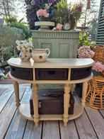 Landelijke Brocante Sidetable in Linnenkleur, Ophalen, Gebruikt, 50 tot 100 cm, Landelijke brocante