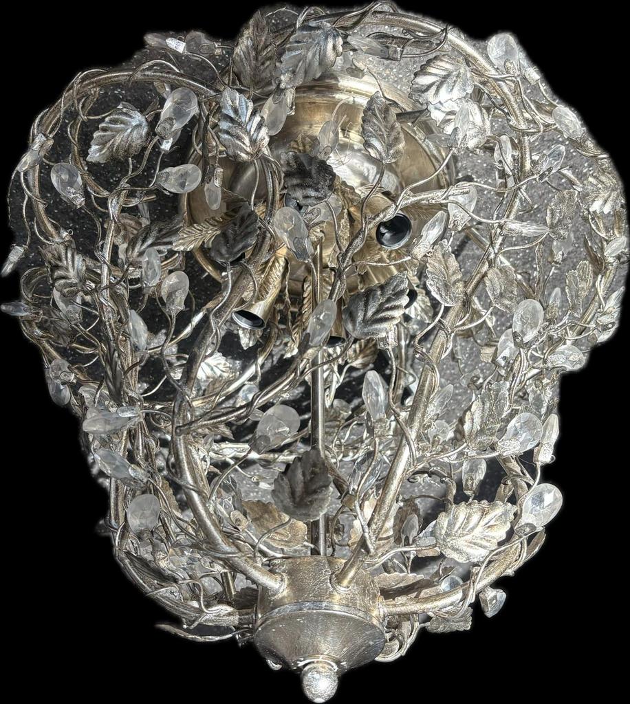 Handgemaakte Kroonluchter met Bladeren en Kristallen, Huis en Inrichting, Lampen | Kroonluchters, Ophalen of Verzenden, Zo goed als nieuw