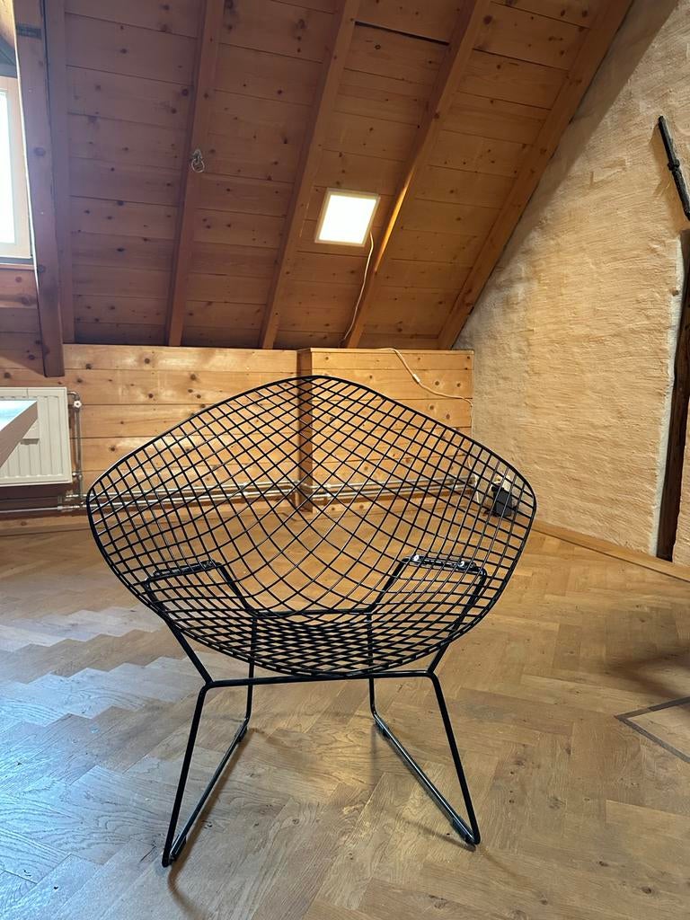 Zwarte Diamond Chair - Stijlvolle Draadstoel, Huis en Inrichting, Stoelen, Ophalen, Gebruikt, Zwart, Metaal