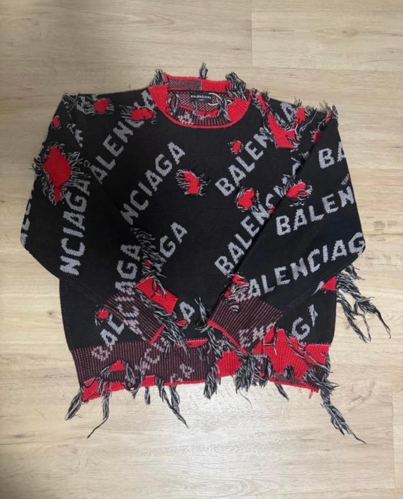 Balenciaga trui zwart met rood, Ophalen of Verzenden, Gedragen, Maat 38/40 (M), Zwart
