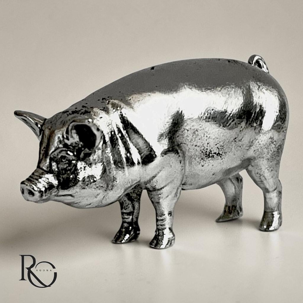 Handgegoten Zilveren Varken Miniatuur (Massief), Ophalen of Verzenden, Zilver