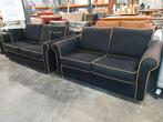 Stijlvol zwart bankstel met gouden bies - 2- en 3-zits, Ophalen, Gebruikt, Klassiek, Modern, Elegant, Driepersoons