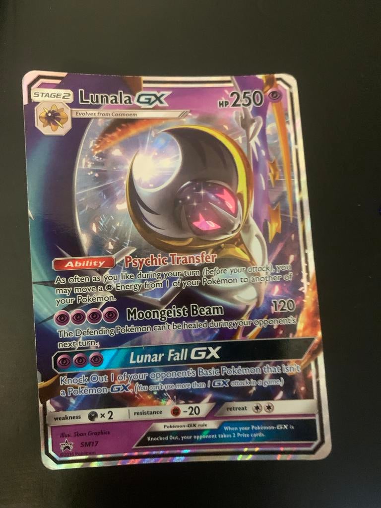 3 Pokémon GX kaarten: Lunala, Lycanroc, Snorlax, Ophalen of Verzenden, Zo goed als nieuw, Meerdere kaarten, Foil
