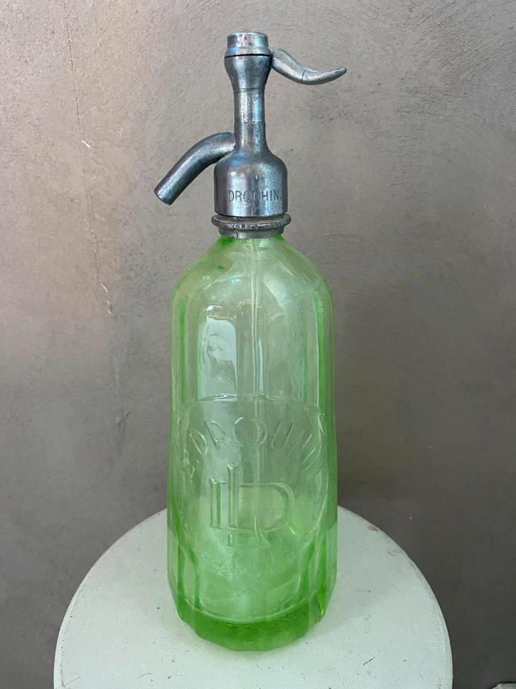 Antieke franse siphon uranium spuitfles gravure tekst anna, Antiek en Kunst, Antiek | Glas en Kristal, Ophalen of Verzenden