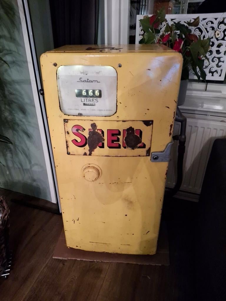Vintage Shell Satam Benzinepomp - Decoratief item, Antiek en Kunst, Ophalen of Verzenden
