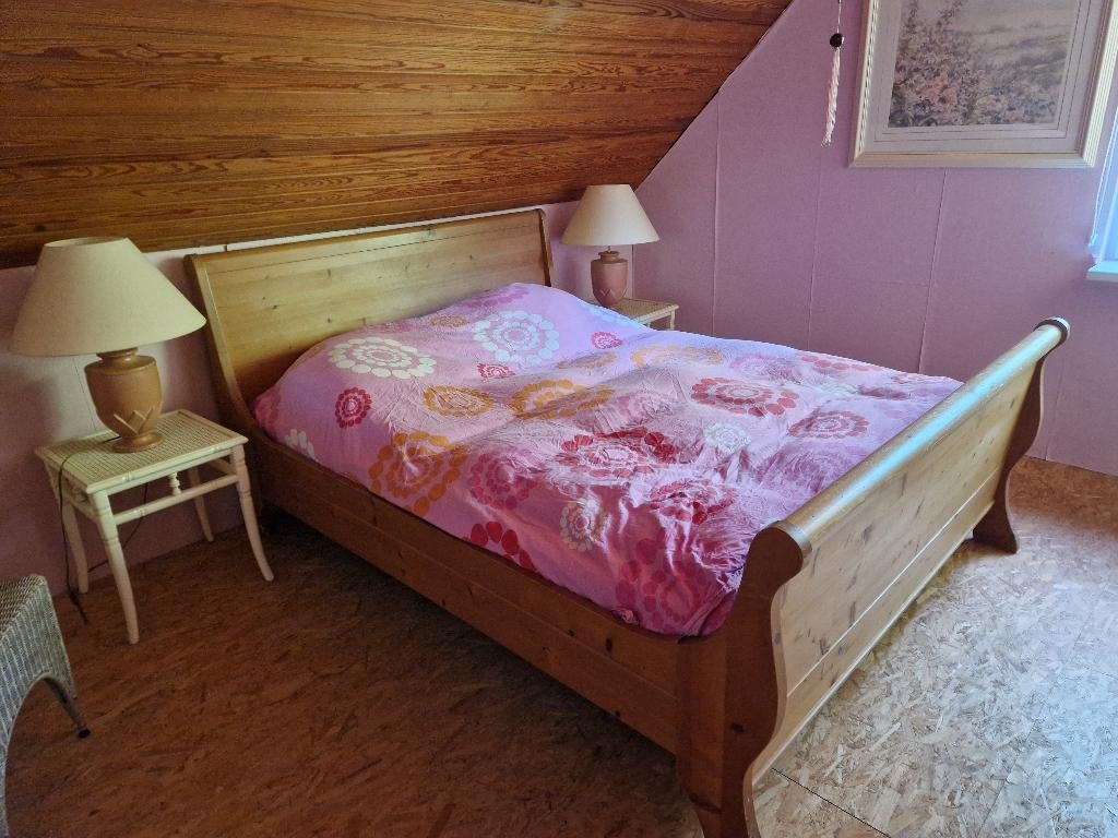 Uniek oud grenen boot bed met auping bodems, Ophalen, Gebruikt, Landelijk/romantisch, Tweepersoons