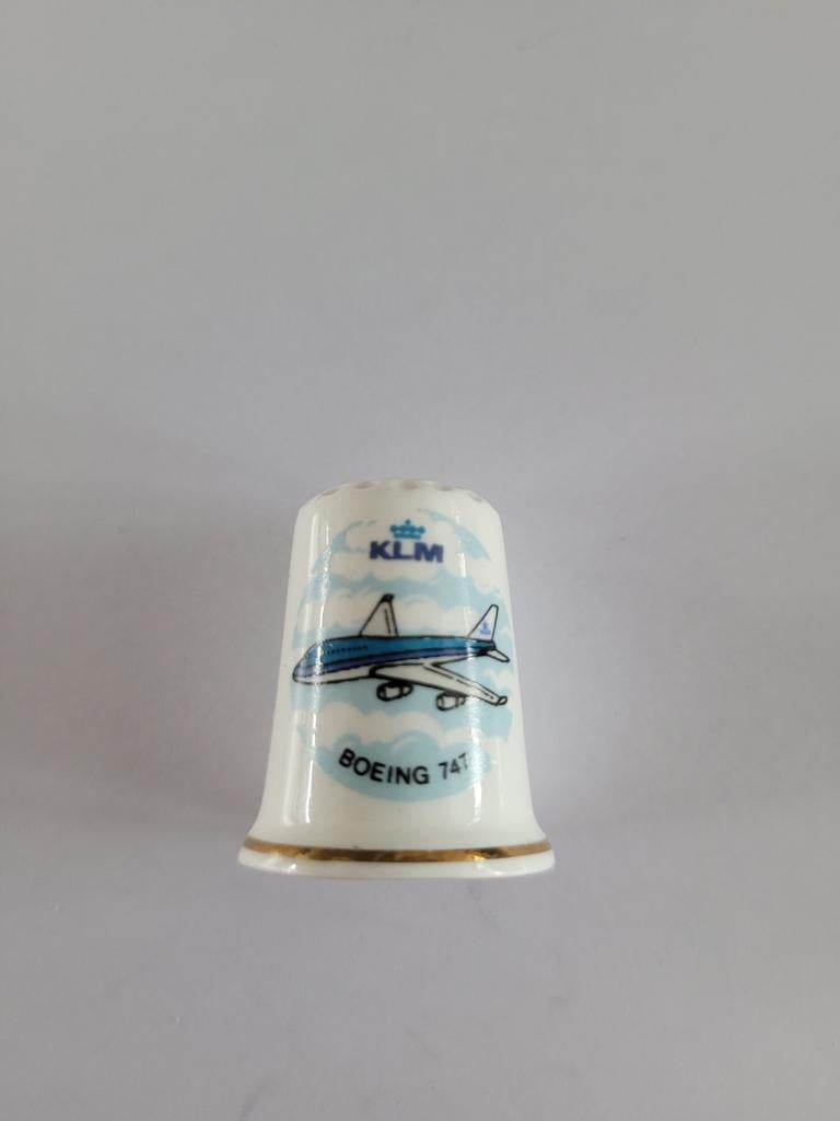 KLM Vingerhoedje met Boeing 747 - Porselein, Ophalen of Verzenden