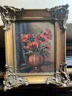 oud antiek schilderijtje bloem stilleven in lijst gesigneerd, Ophalen of Verzenden